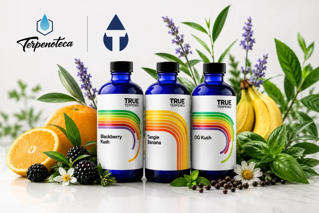 Productos True Terpenes distribuidos por Terpenoteca con perfiles de terpenos inspirados en frutas y hierbas