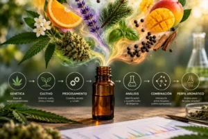 Proceso de construcción de un perfil aromático a partir de genética, cultivo, procesamiento y terpenos